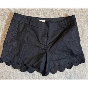 J Crew Womens Shorts Linen Blend Scallop Hem Cute Flirty Classic Black Size 4